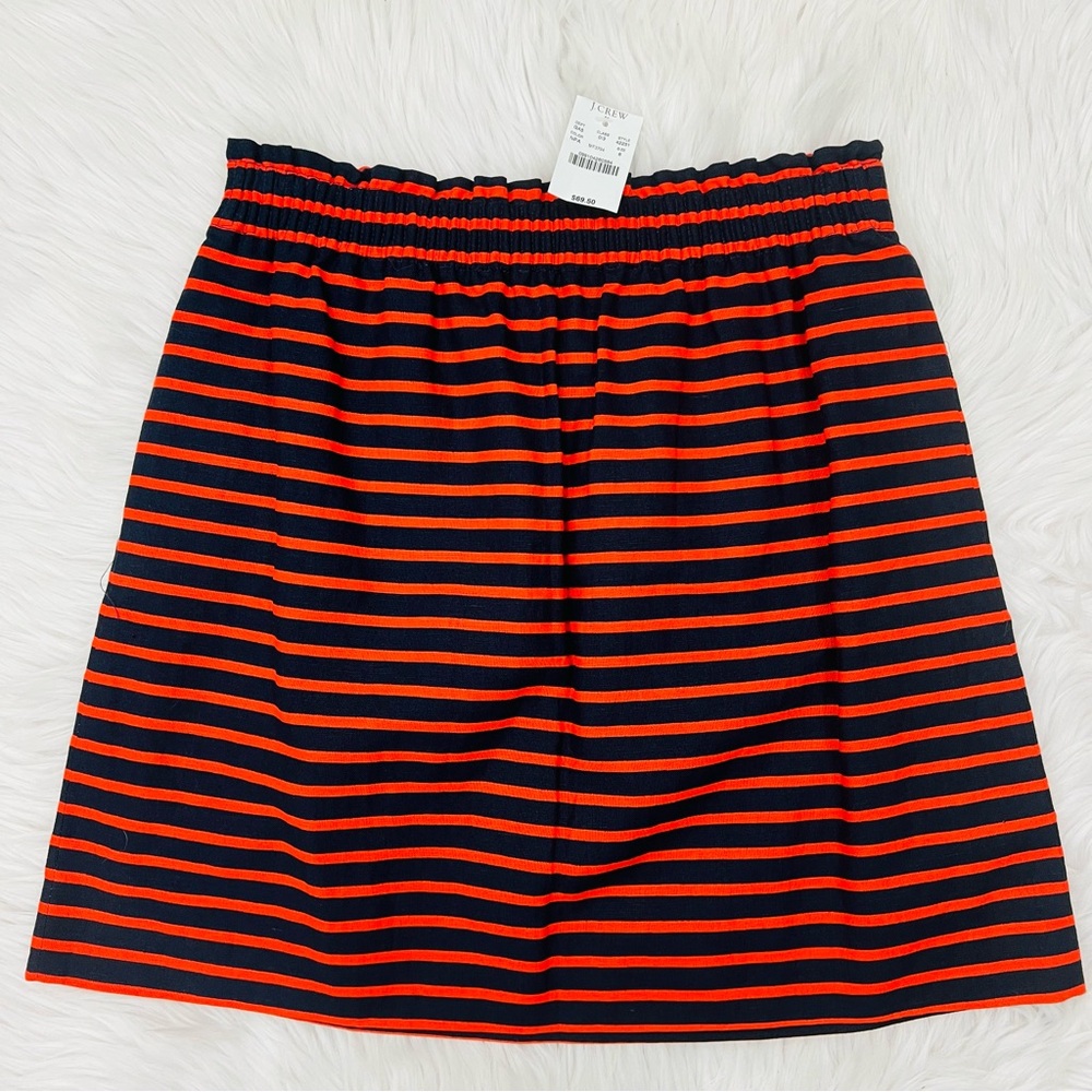 NWT!! J. Crew Linen Blend Skirt Navy Blue Orange Stripe Women’s Sz 6 Nautical